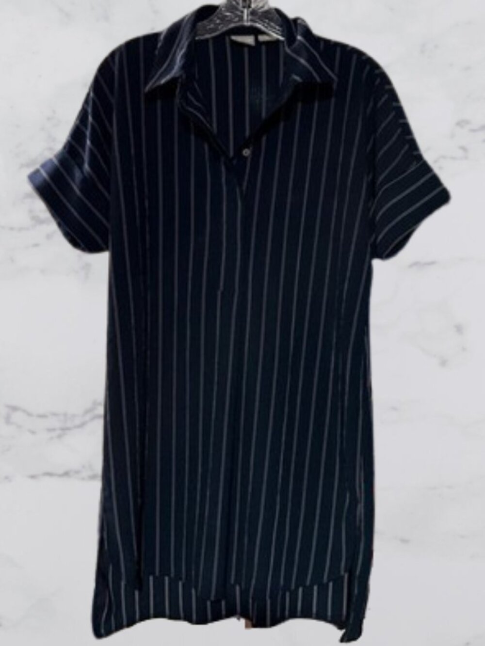 Chico's Navy Pinstripe Short Sleeve Shirt Dress Size 0